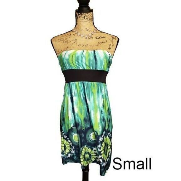 Vintage Women's Strapless Sundress Small  Kelly Green Cocktail Resort Coastal - Picture 1 of 6